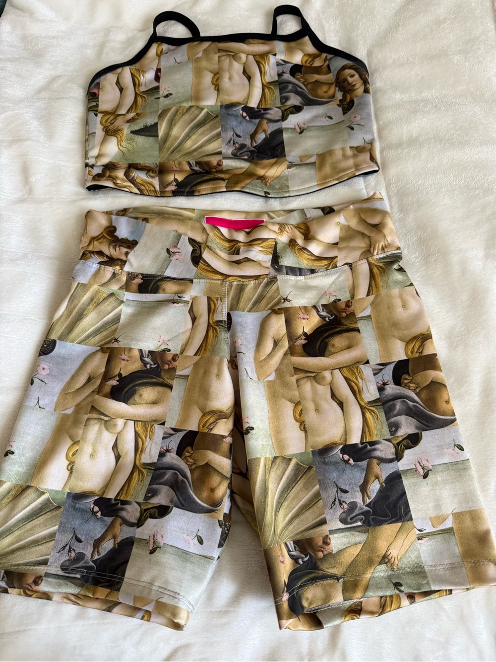 Women’s Nude Art Print Sports Bra & Shorts Set - Neutral Tones